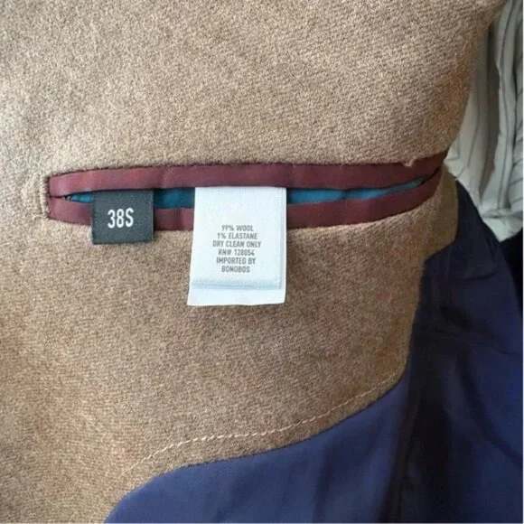 Bonobos Italian Stretch Wool Flannel Jacket Blazer - 38s Slim - NWOT - Picture 3 of 6